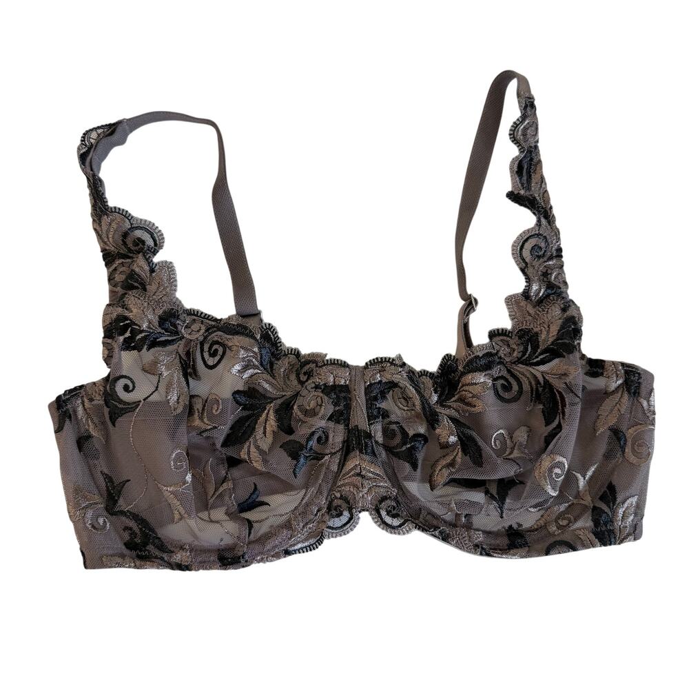 Soma Sensuous Lace Unlined Underwire Bra in Brown/Black Floral 34C
